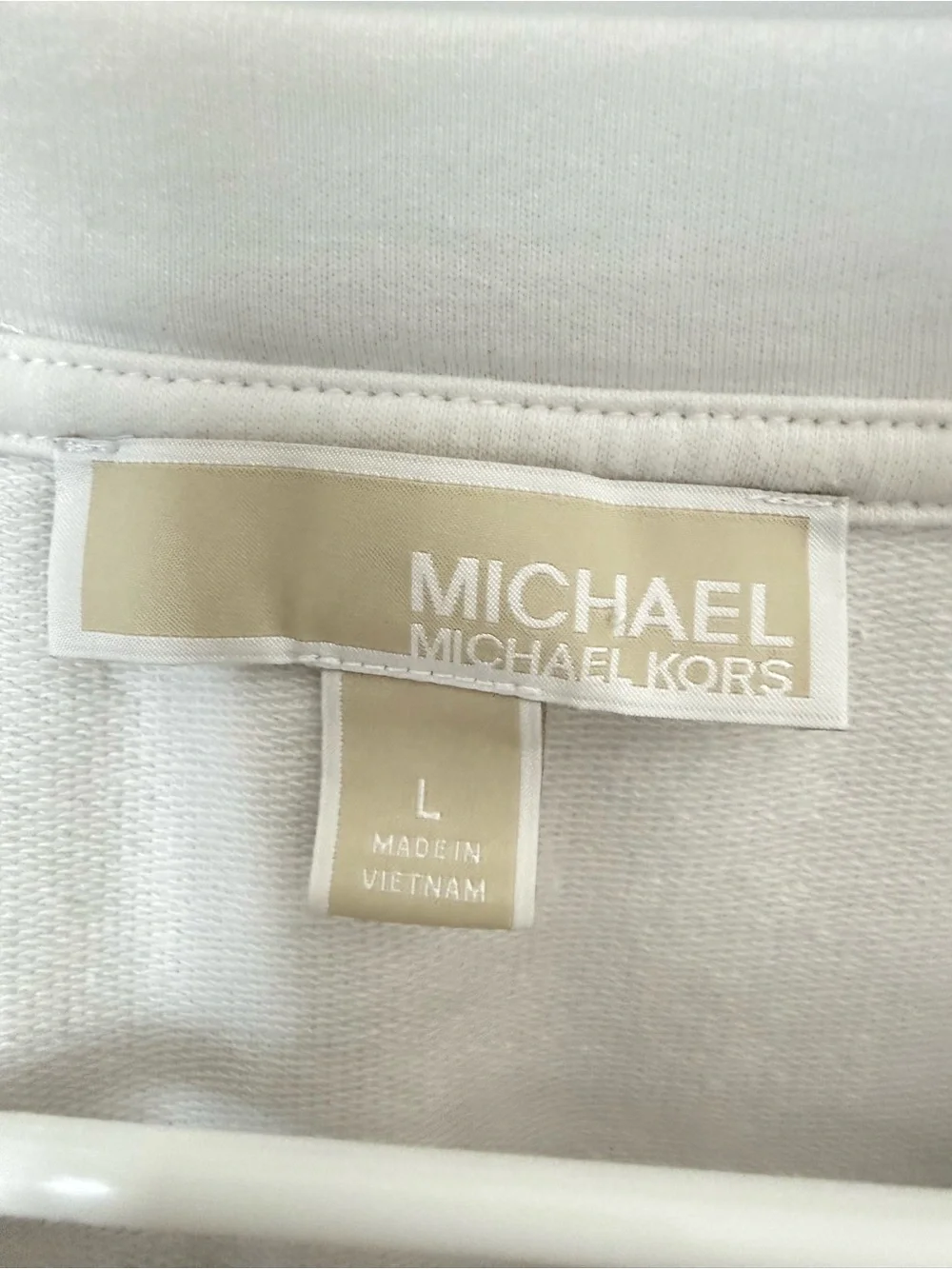 MICHAEL Michael Kors Cropped Sweatshirt L White Metallic Silver MK Logo
